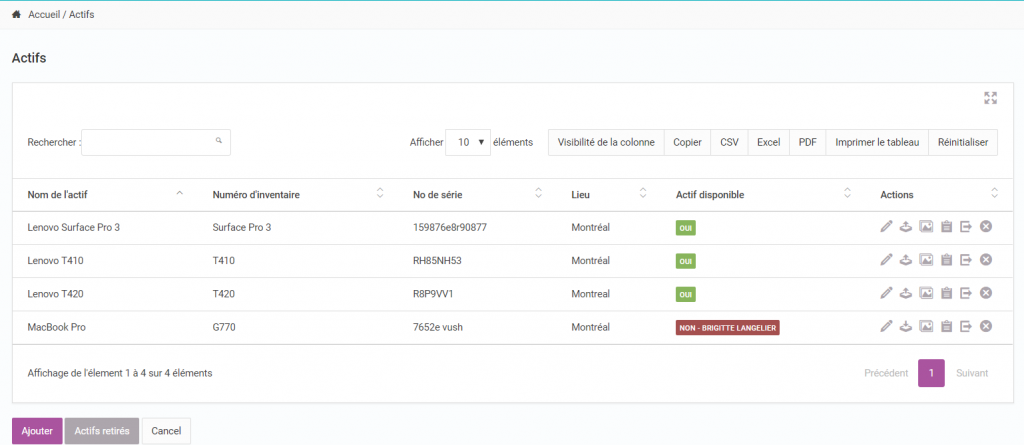 Actifs screenshot FR