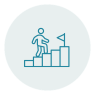 Person climbing steps toward a flag, representing employee growth, career progression, and goal achievement.