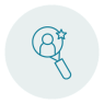 Talent management and employee performance icon showing a person under a magnifying glass with a star, symbolizing recognition and high-potential employees in HRWize.